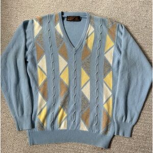 Vintage 100% Pure Cashmere Lyle & Scott Scotland Mens Size 42 blue yellow brown